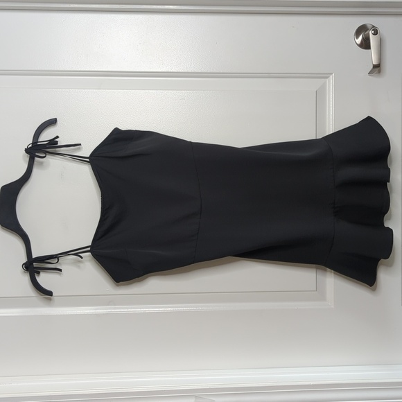 Express Tie Shoulder Ruffle Hem Fit and Flare Mini Dress in Pitch Black Size M - Picture 4 of 13